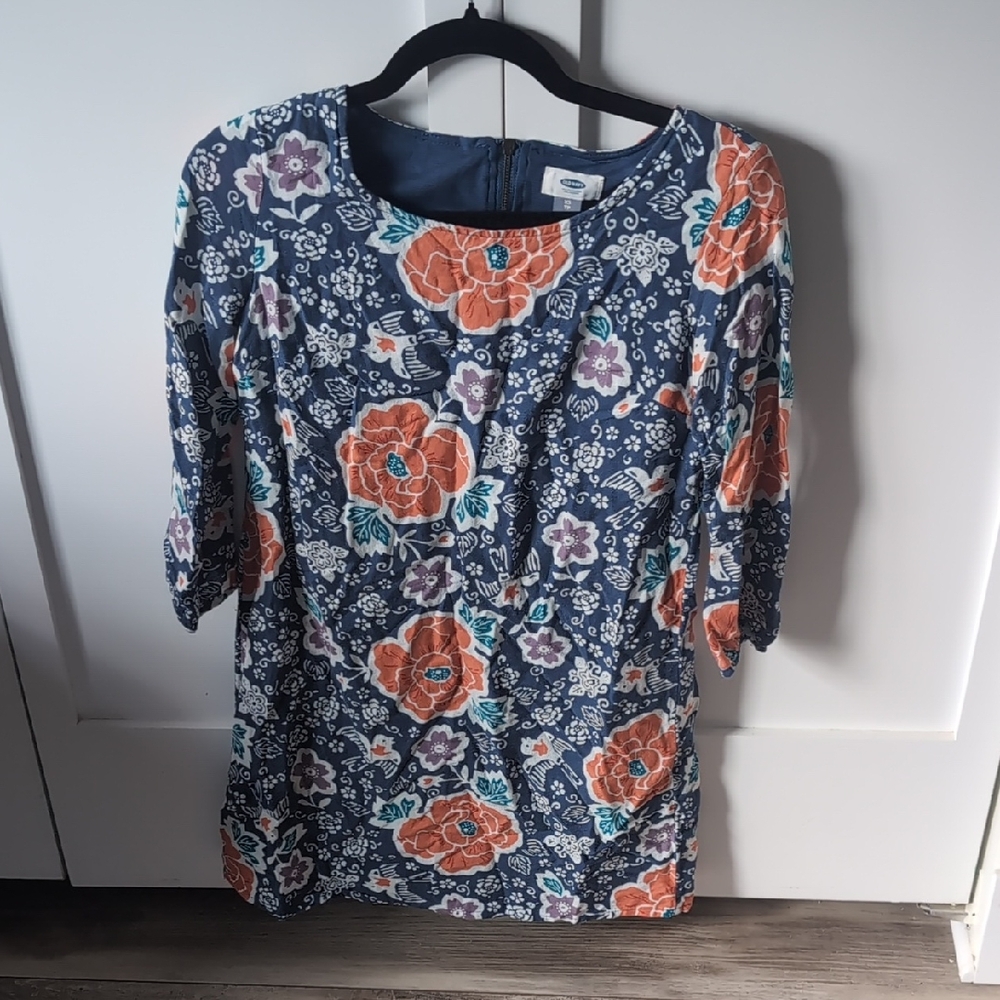 Old Navy Floral Long Sleeve Dress in Blue and Orange